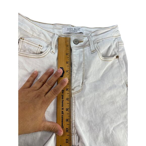 Judy Blue Jean Shorts High Waist Rigid Magic Destroy White Womens Stretch Small - Picture 4 of 7